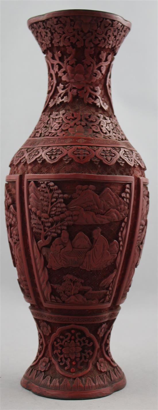 A Chinese cinnabar lacquer vase, 19th century, 31.5cm, later drilled